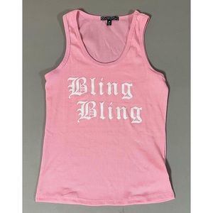 Dolls Kill ‘Bling Bling’ Y2K Ribbed Tank Top Cami Camisole Tee T-Shirt Size M 🎀